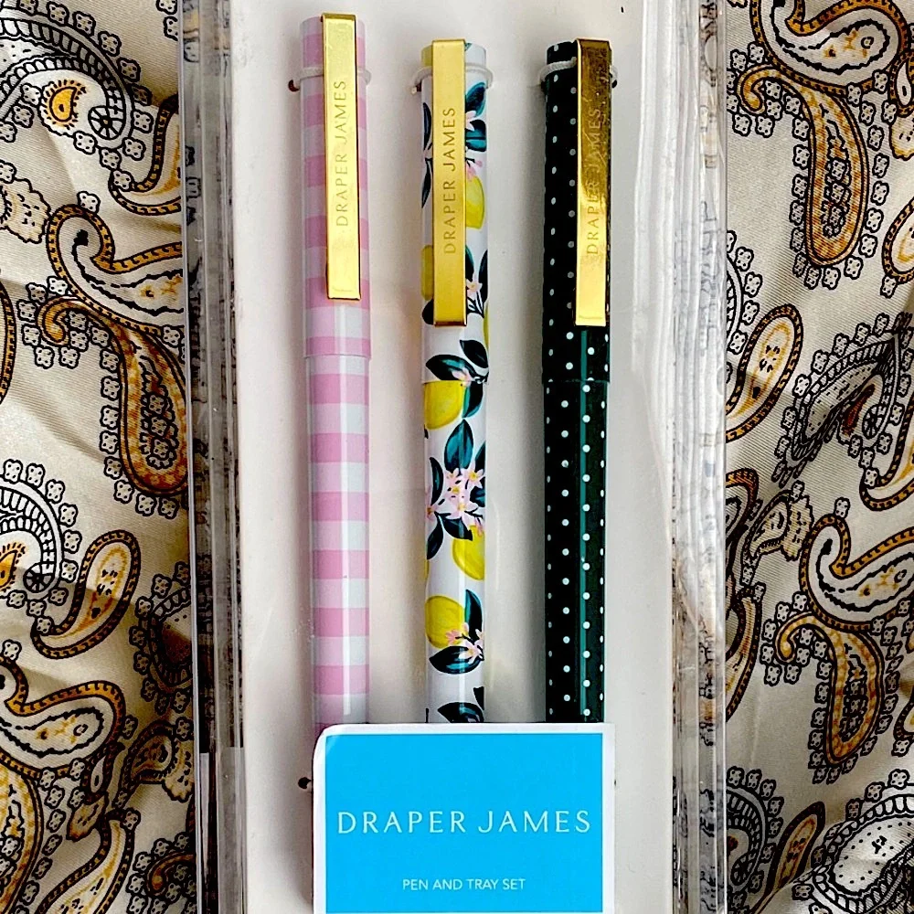 Draper James Yellow Lemon Floral Pencil Case & set of 3 pens! Also, FREE gift 💝